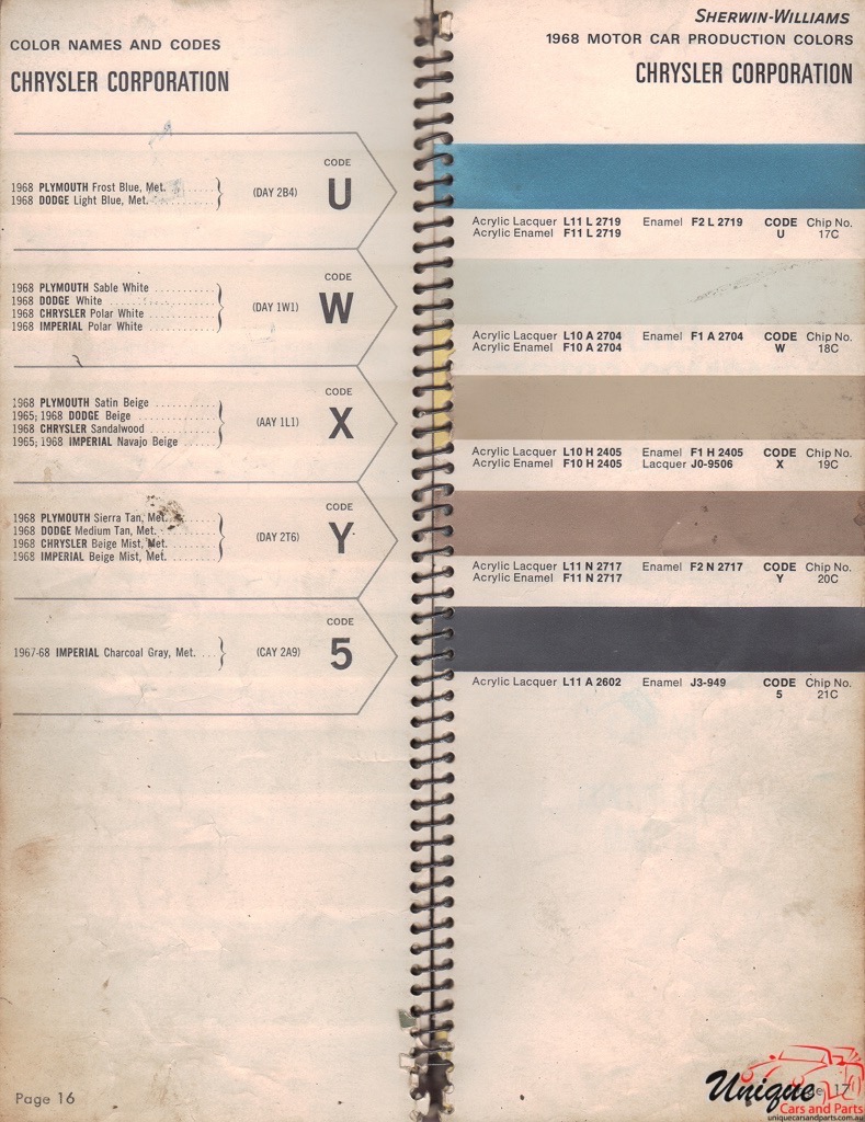 1968 Chrysler Paint Charts Williams 3
